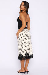 Knew It's You Midi Skirt Off White/Black Polka Dot