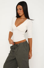 Little Bit Of Everything 3/4 Sleeve V Neck Top Cream