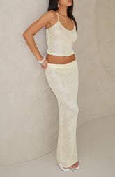 Star Shining Sequin Knit Maxi Skirt Lemon