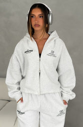Never Missed Oversized Slouch Zip Front Hoodie Grey Marle