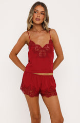 Night In Satin Lace Cami Red