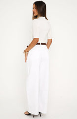 Not My Type Denim Low Rise Wide Leg Jeans White