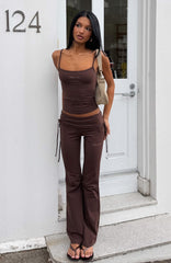 Pretty Vibes Fold Over Flare Pants Chocolate