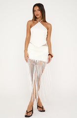 Wild Knots Fringe Skirt Cream
