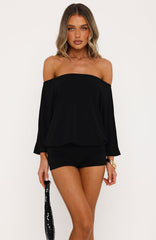 Stuck In A Daydream Off Shoulder Playsuit Black