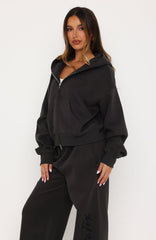 Studio 17 Willa Boxy Zip Front Hoodie Charcoal