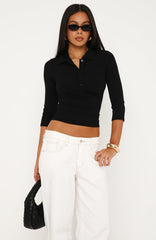 The Finer Things 3/4 Sleeve Polo Top Black