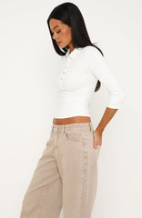 The Finer Things 3/4 Sleeve Polo Top White