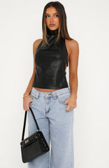 Time Passes Pu Halter Top Black
