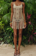 Tropic Cool Heat Crochet Mini Dress Gold Rush