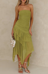 Venetian Dreams Strapless Midi Dress Matcha