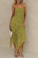 Venetian Dreams Strapless Midi Dress Matcha