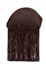 Xena Fringe Clutch Bag Dark Chocolate Satin