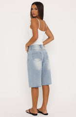 Zero Apologies Denim Shorts Light Blue Wash