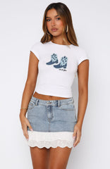Run It Up Frill Denim Mini Skirt Light Blue Wash