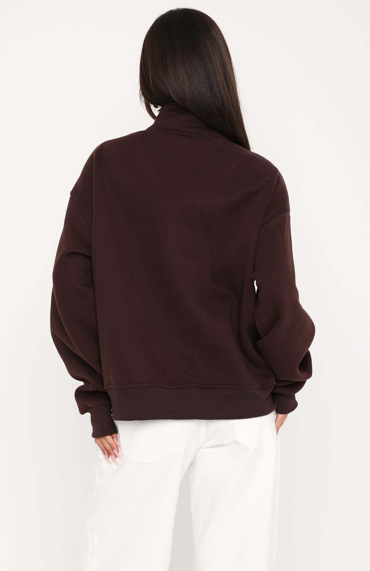 Such A Dream Oversized Zip Front Funnel Neck Jacket Chocolate