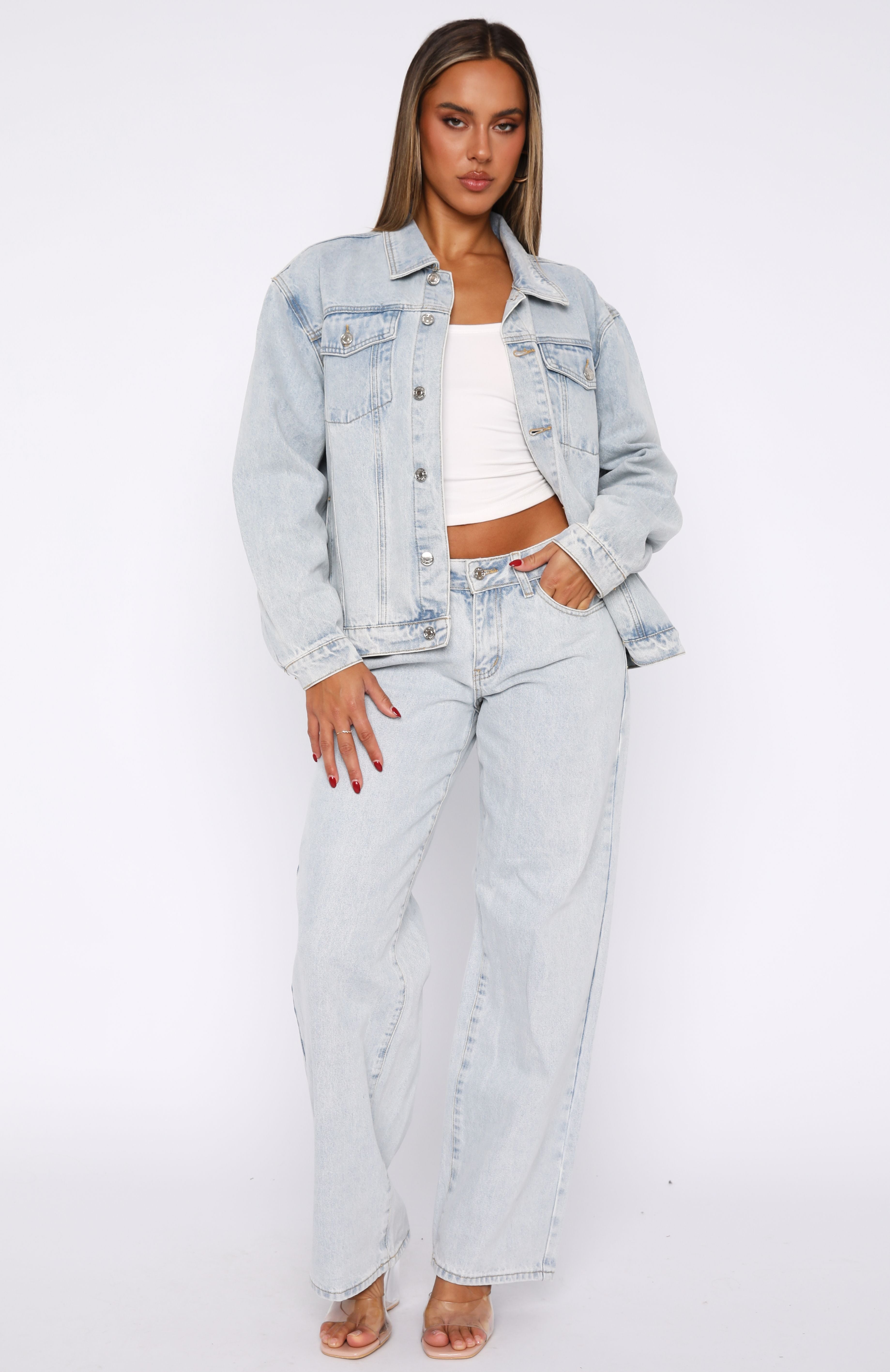 Bring The Style Low Rise Wide Leg Jeans Glacier Blue Wash