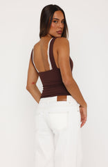 Key To My Heart Lace Trim Top Chocolate/Cream