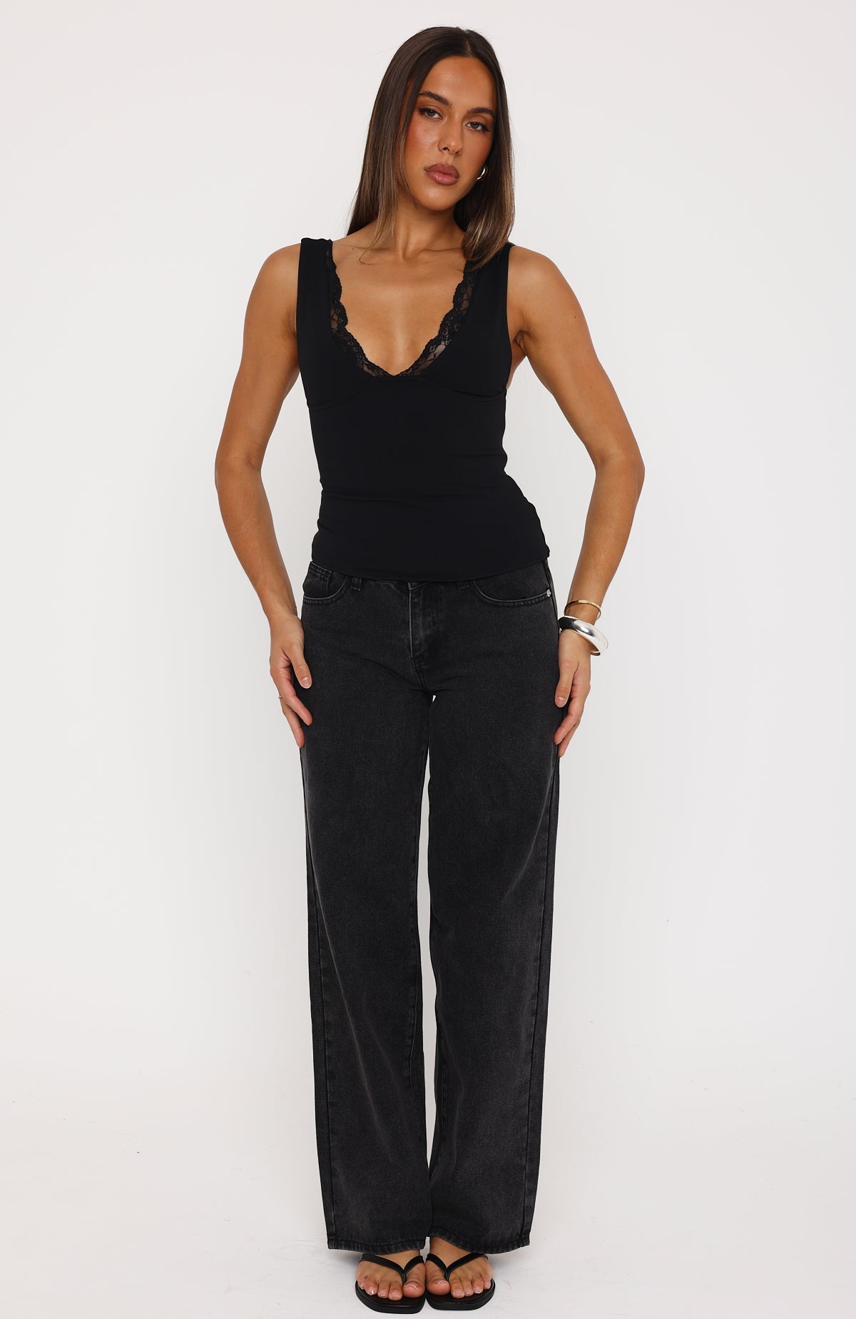 Key To My Heart Lace Trim Top Black