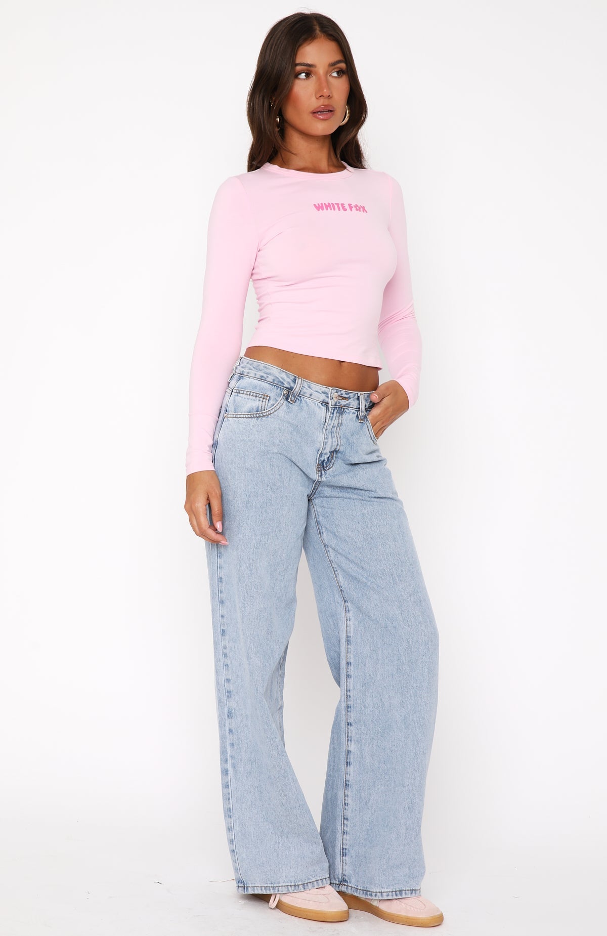 About A Girl Mid Rise Wide Leg Jeans Mid Blue Wash
