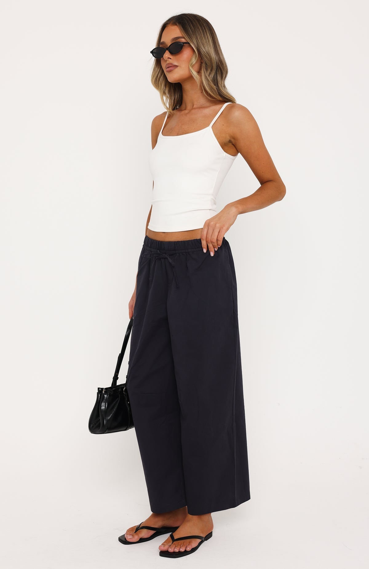 Keep Me Satisfied Cropped Barrel Pants Navy