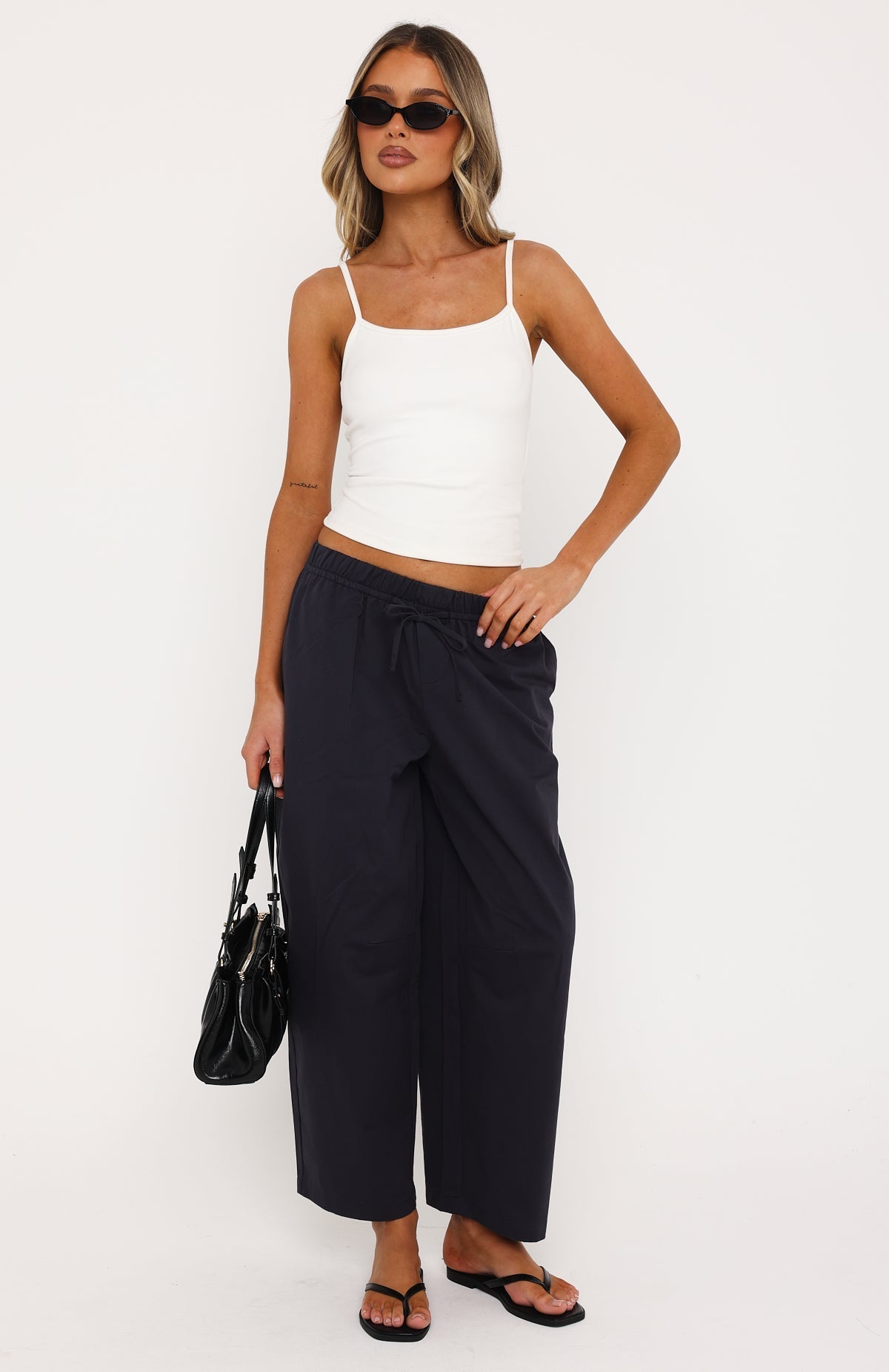 Keep Me Satisfied Cropped Barrel Pants Navy