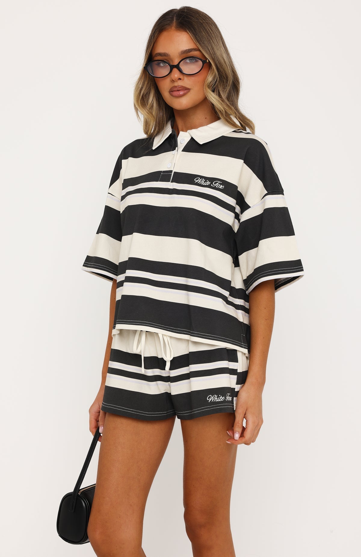 Catch My Love Oversized Short Sleeve Rugby Shirt Charcoal Stripe