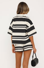 Catch My Love Oversized Short Sleeve Rugby Shirt Charcoal Stripe