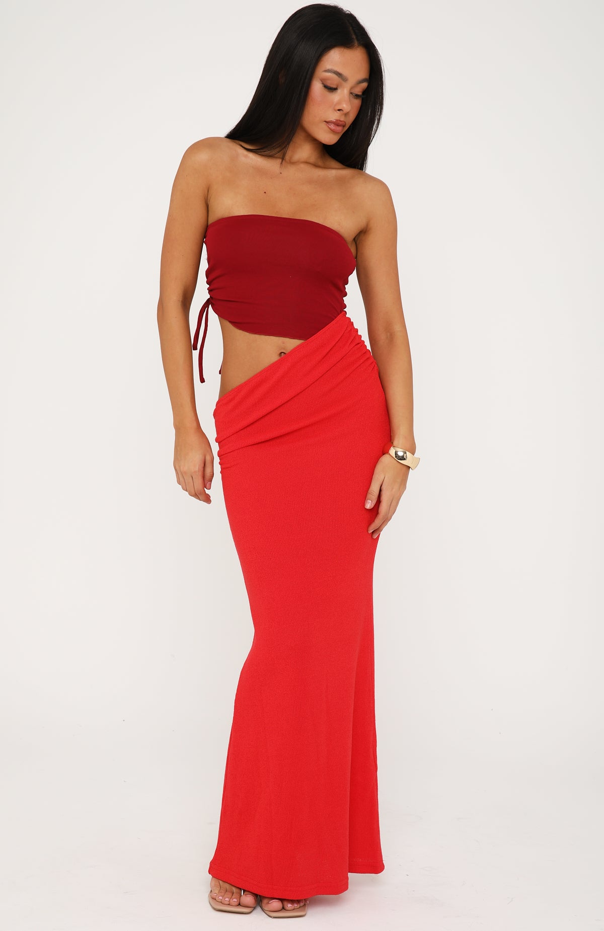 Cute Chaos Strapless Maxi Dress Red