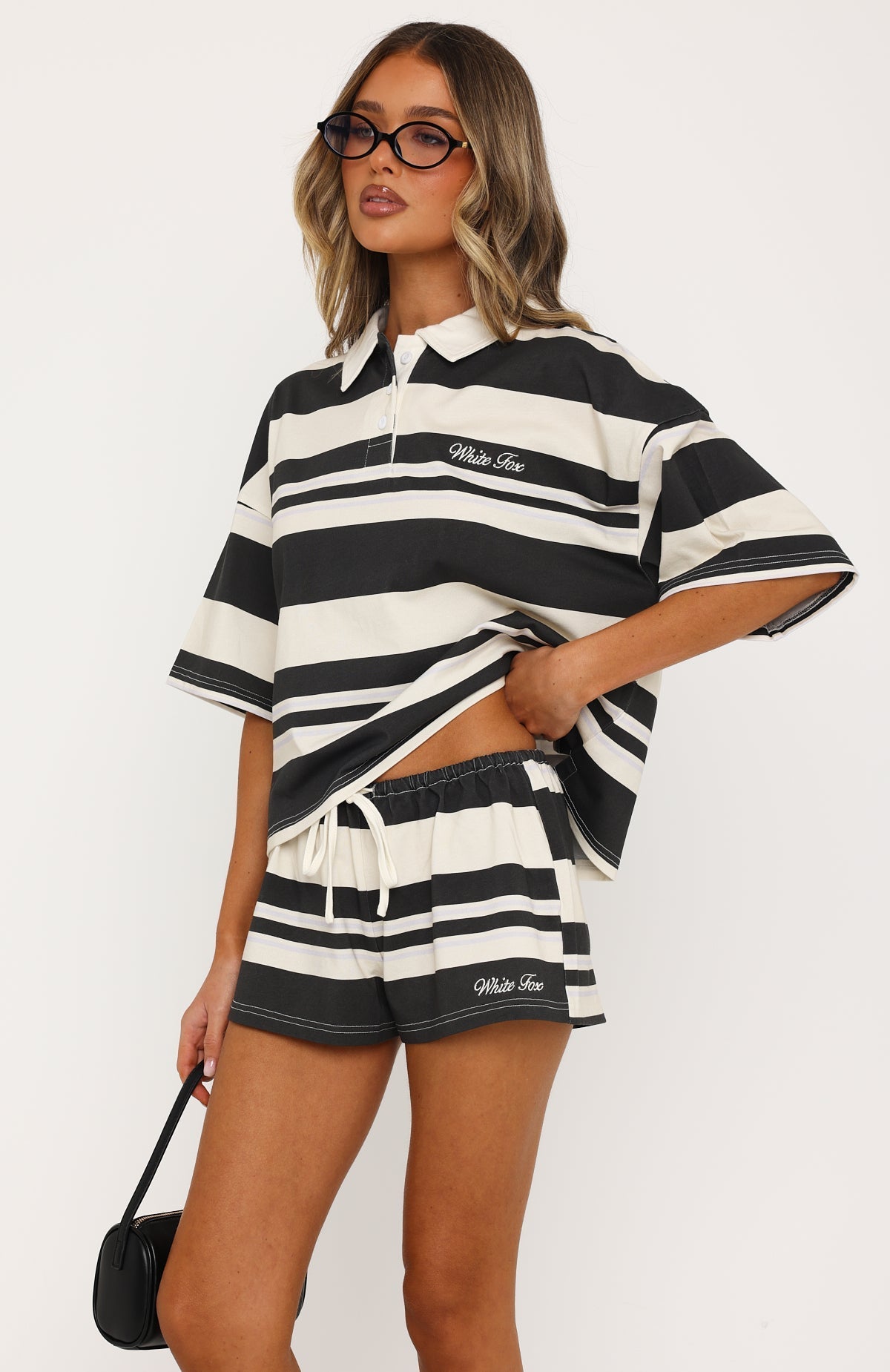 Catch My Love Relaxed Shorts Charcoal Stripe