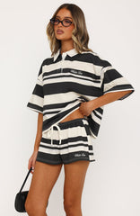 Catch My Love Relaxed Shorts Charcoal Stripe