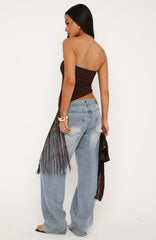 Dinner Night Strapless Fringe Top Chocolate