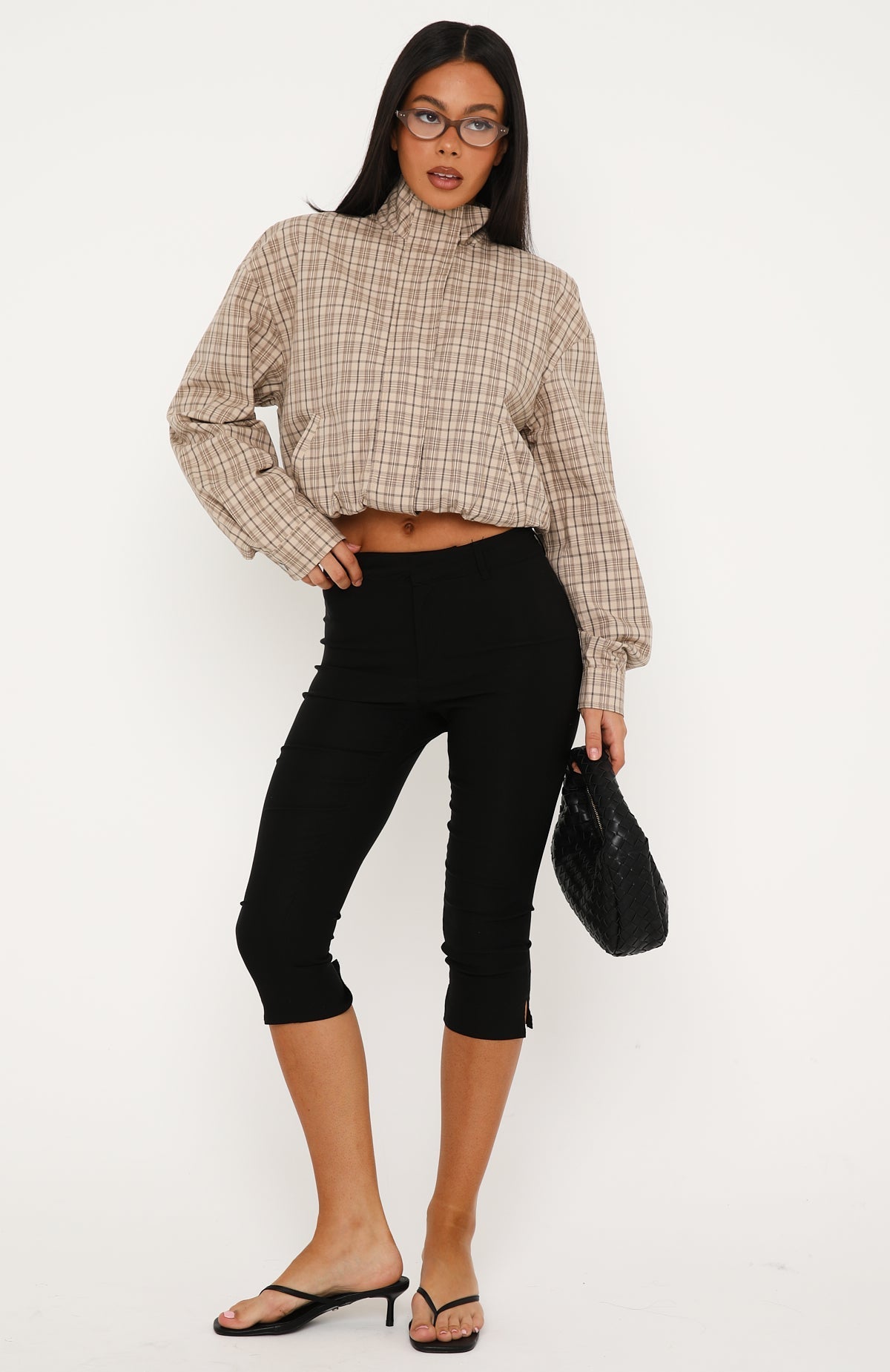 Stay For Life Funnel Neck Jacket Beige Plaid