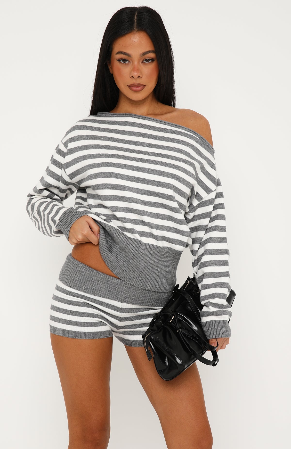 Everything To Everybody Booty Shorts Grey Marle/White Stripe
