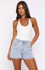 Maddy High Rise Denim Shorts Mid Blue Wash