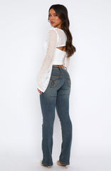 Wait For No One Low Rise Bootleg Jeans Mid Vintage Blue Wash