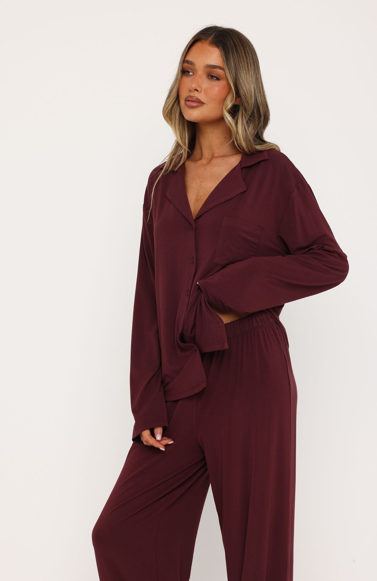 Pillow Talk Long Sleeve Pyjama Set Burgundy