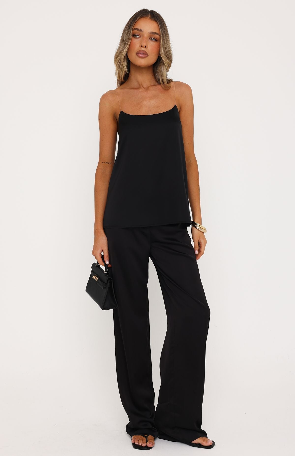 True Intentions Invisible Strap Top Black