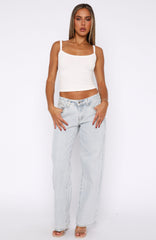 Bring The Style Low Rise Wide Leg Jeans Glacier Blue Wash