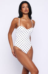 Stuck To You Bodysuit White/Black Polka Dot