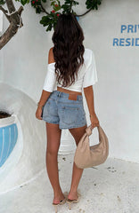Do This Again Denim Shorts Mid Blue Wash
