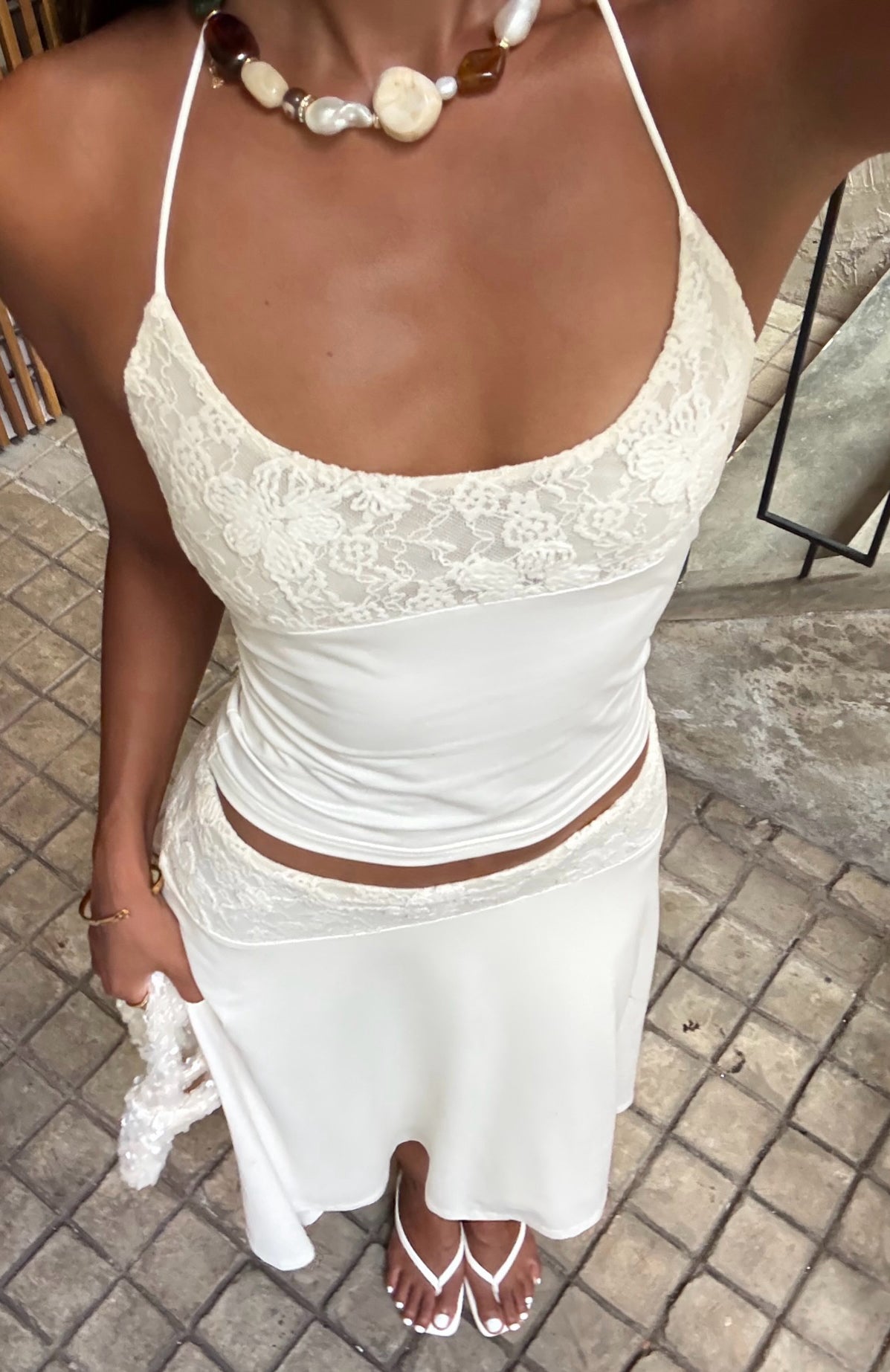 Cool Chaos Halter Top Off White