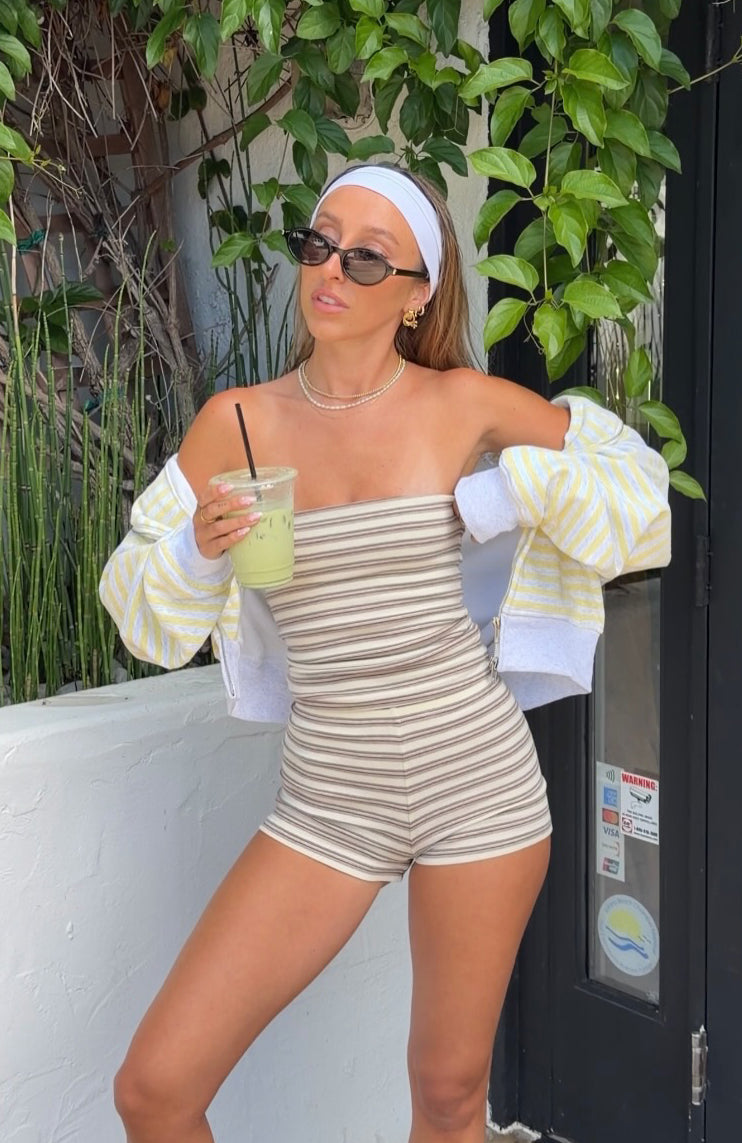 Never A Good Time Strapless Top Cream Stripe