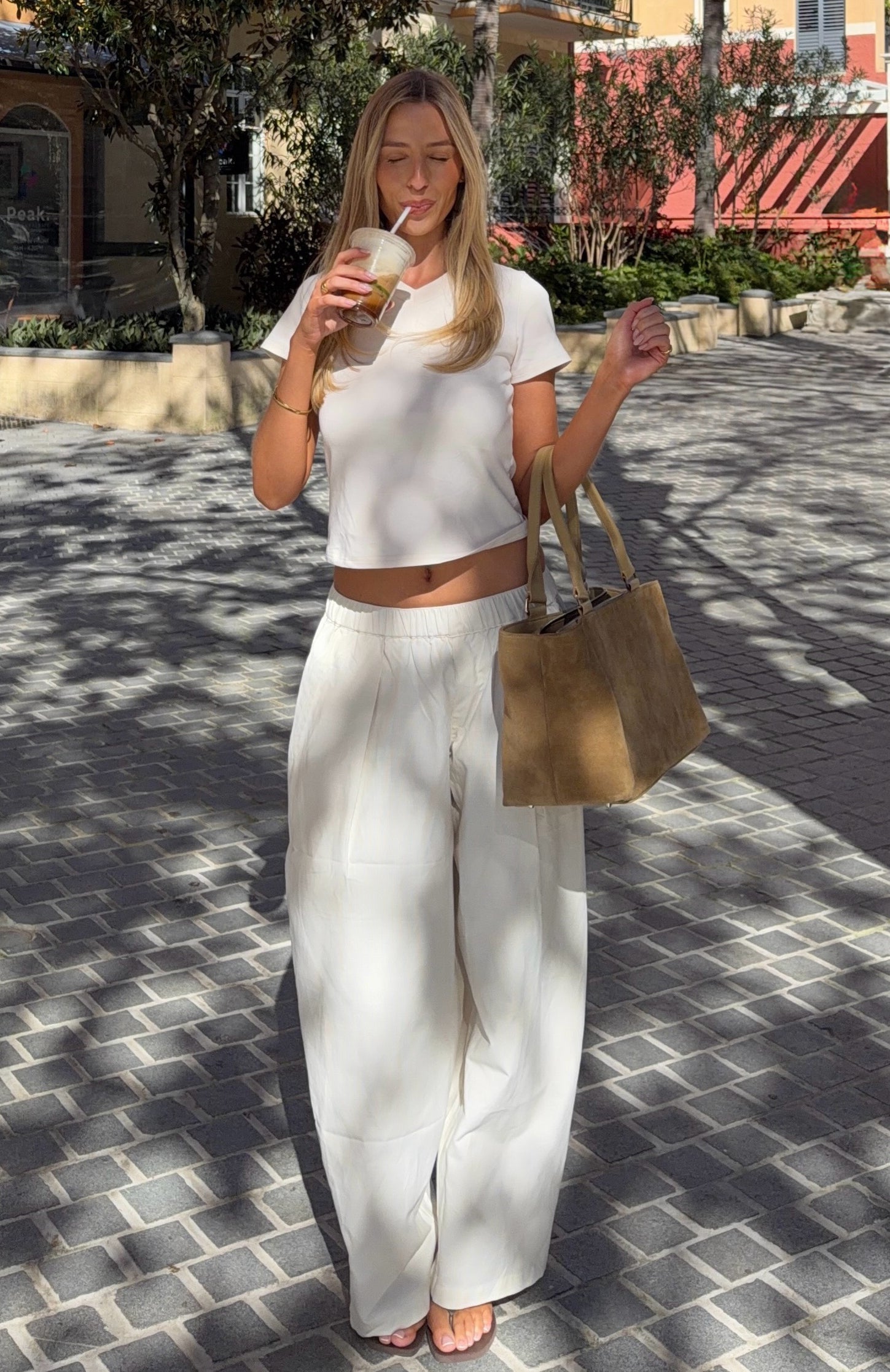 Out There Somewhere Pants White/Beige Pinstripe