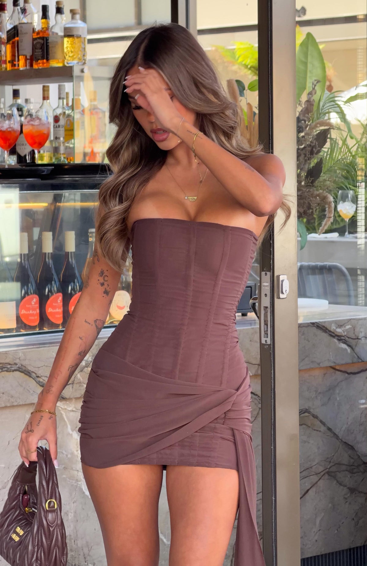 City Of Dreamers Strapless Mini Dress Chocolate