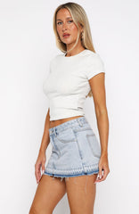 Never Guilty Denim Mini Skirt Light Blue Wash