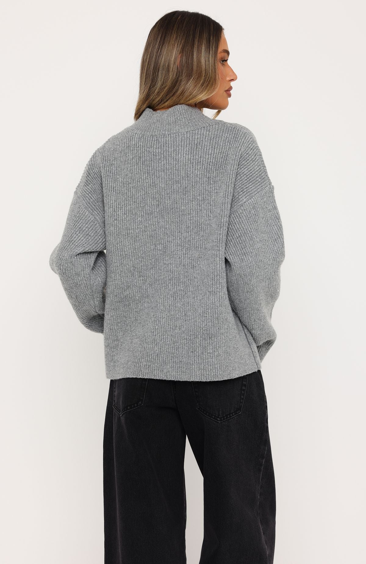 Luzia V Neck Knit Sweater Grey