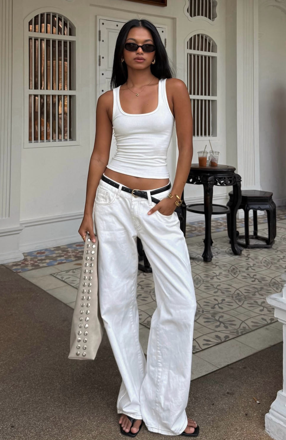 Bring The Style Low Rise Wide Leg Jeans Off White Wash