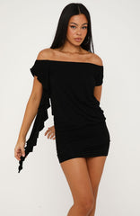 Keep You Guessing Off Shoulder Mini Dress Black