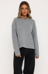 Luzia V Neck Knit Sweater Grey